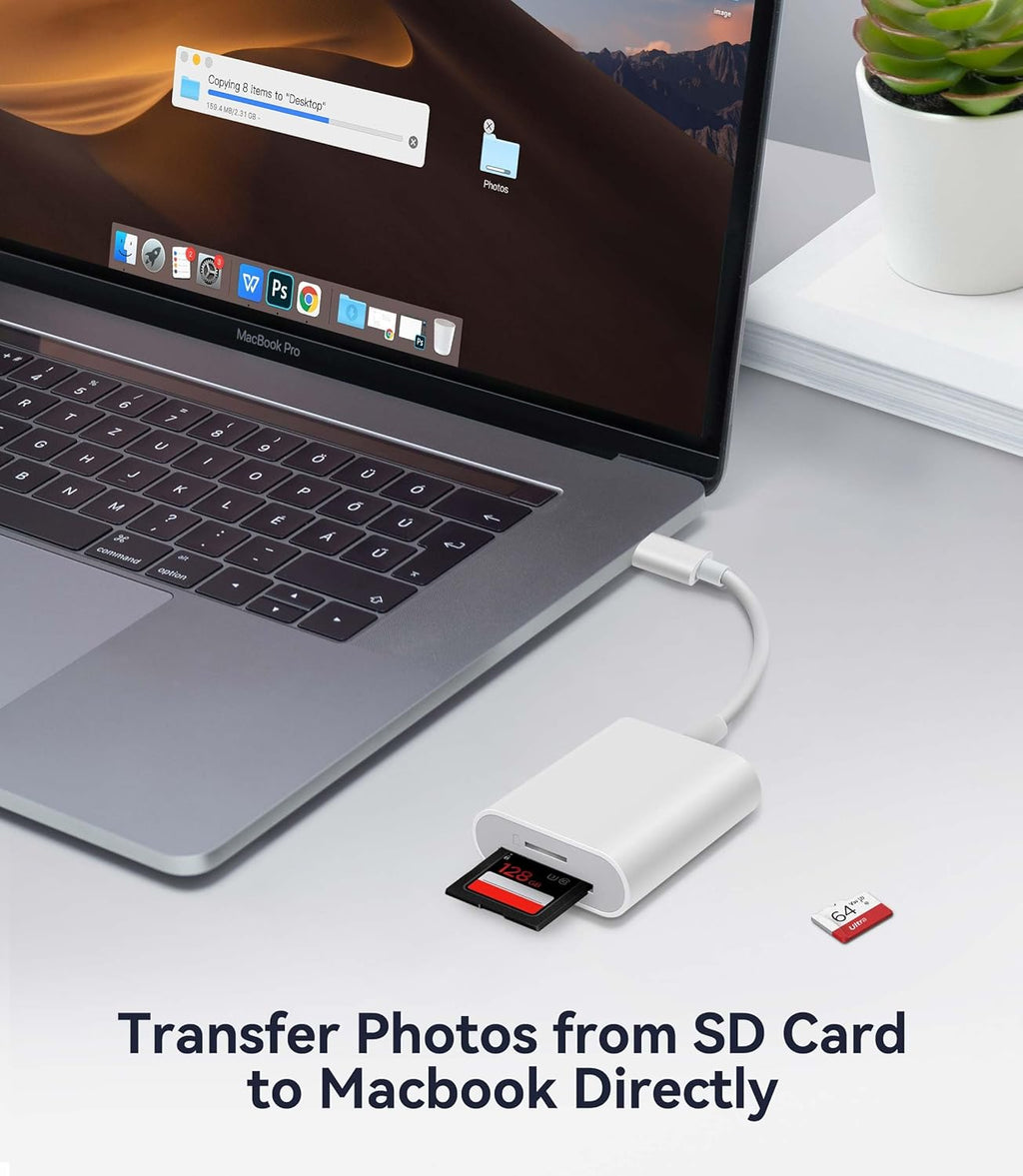 USB C SD Card Reader, WNXSLOAD SD Card Adapter with SD MicroSD Dual Slots for iPhone 15 16 iPad Mac MacBook Laptop, USB-C/TypeC High-Speed Trail Camera Memory Card Reader, Plug & Play - 2 Slots