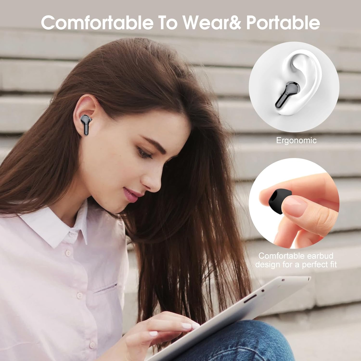 Wireless Earbuds, Bluetooth 5.4 Headphones HiFi Stereo, Bluetooth Earbuds with ENC Noise Cancelling Mic, IP7 Waterproof in Ear Earphones, 48H, LED Display Ear buds for Pad Phones Workout Sports, Black