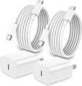 20W USB-C Fast Charger for iPhone & iPad – 2-Pack Wall Blocks with 6FT USB-C to C Cables (White)