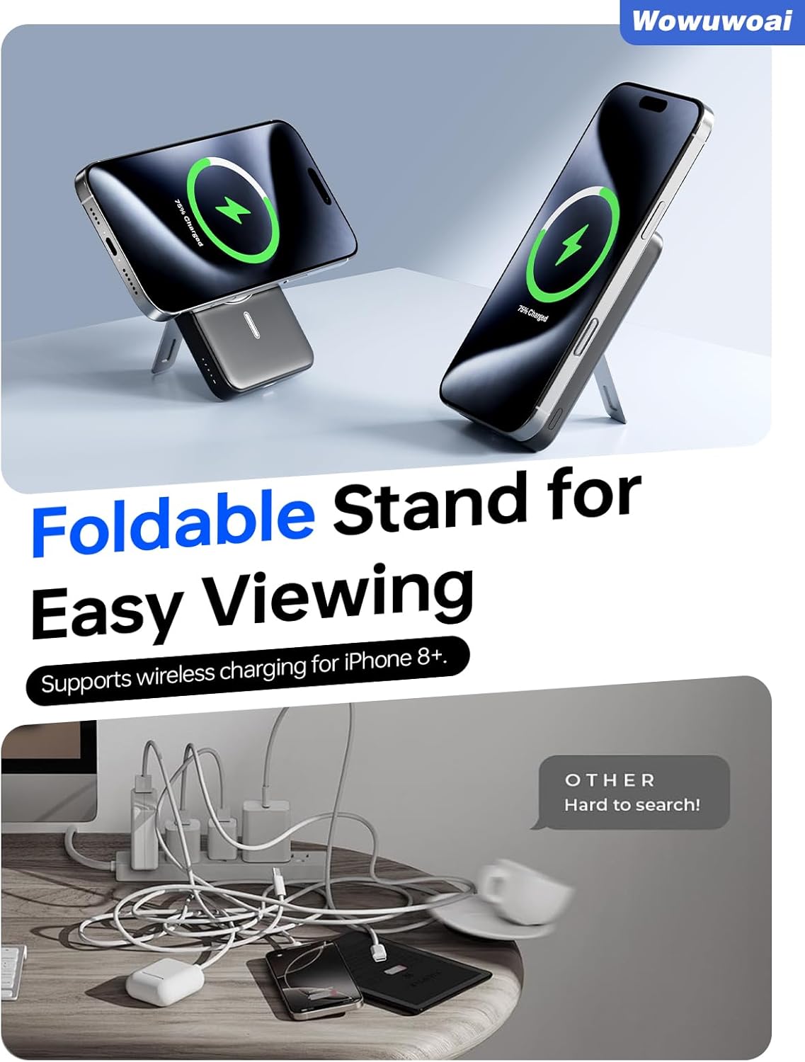 for Magsafe Portable Charger, 10000mAh Wireless Power Bank with Stand, USB C PD 20W Fast Charging Powerbank, Magnetic Battery Pack Compatible for iPhone 17/16/15/14/13/12 Series - Black