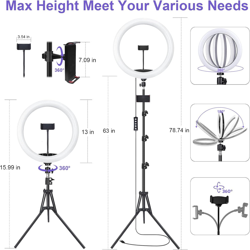 10" Selfie Ring Light with 73" Tripod Stand & 1 Phone Holder, LED Camera Ringlight with 48 RGB Colors Modes & Musical Rhythm Mode and 12 Brightness Dimmable for TikTok/Makeup/Photography/Vlog