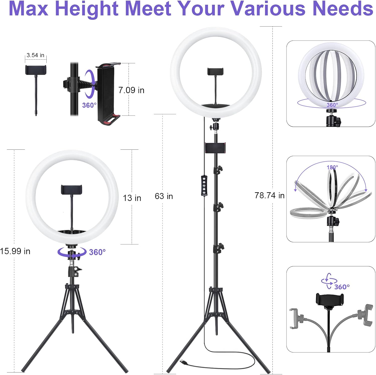 10" Selfie Ring Light with 73" Tripod Stand & 1 Phone Holder, LED Camera Ringlight with 48 RGB Colors Modes & Musical Rhythm Mode and 12 Brightness Dimmable for TikTok/Makeup/Photography/Vlog