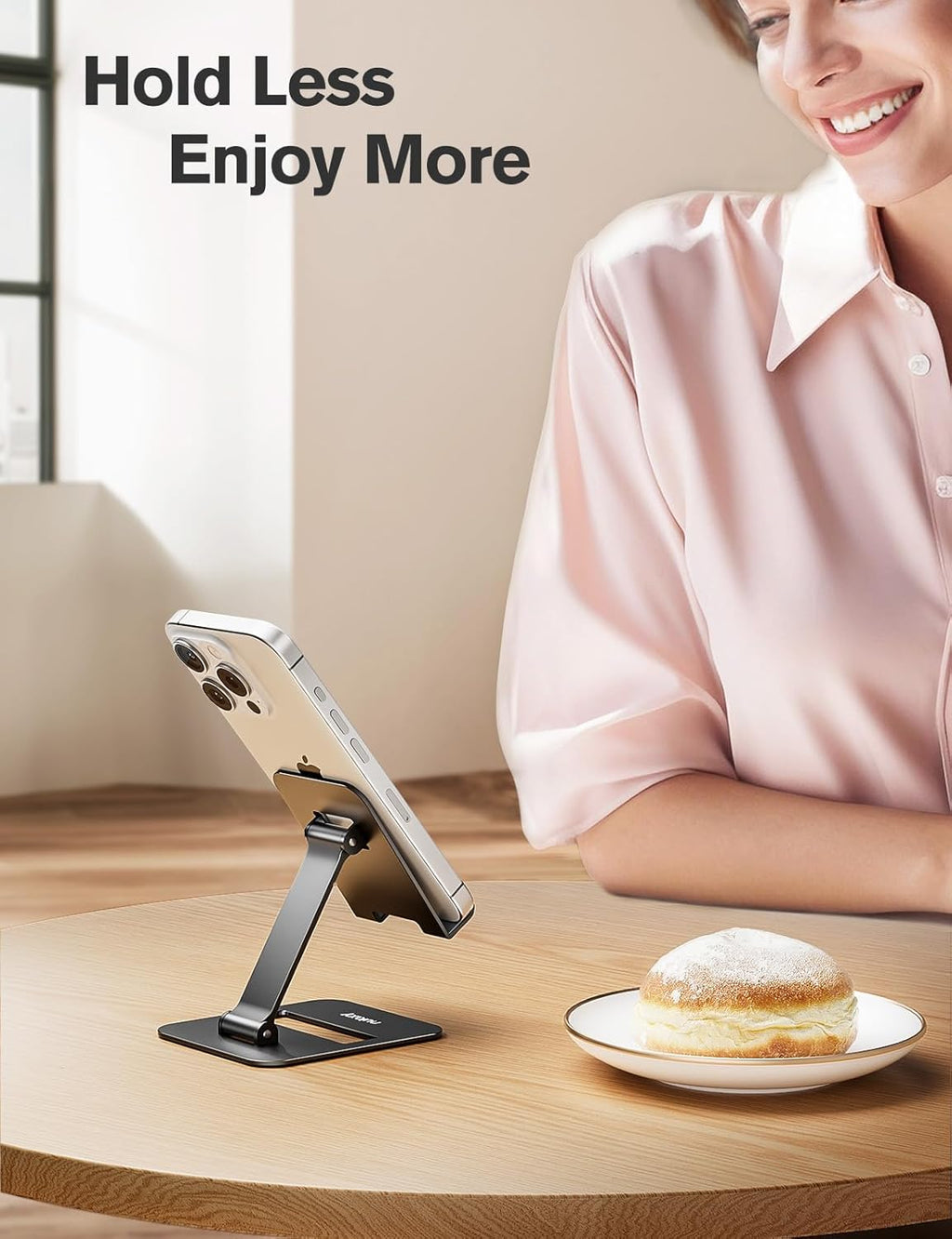 Nulaxy 2 Pack Dual Folding Cell Phone Stand, Fully Adjustable Phone Holder for Desk, Compatible with iPhone 17 16 15 14 13 12 11, Nintendo Switch, All Phones, Black & Rose Gold