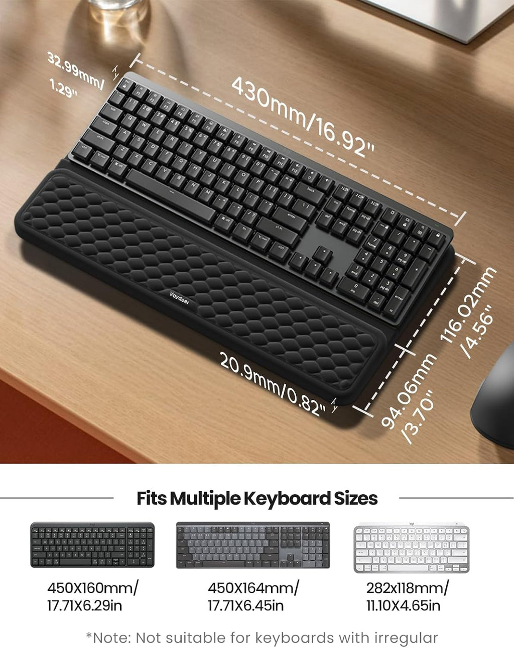 Vaydeer Wrist Rest with Keyboard Stand, Computer Wrist Support Pad, Ergonomic Keyboard Riser Holder Lifter Tray with Wrist Pad, Soft Memory Foam Desk Cushion, Palm Hand Typing for Office Home School