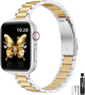 WFEAGL Thin Metal Bands Compatible with Apple Watch Band 42mm (Series 11 10) 41mm 40mm 38mm for Women, Slim Stainless Steel Wristbands for iWatch SE Series 9 8 7 6 5 4 3 2 1 (Silver+Gold)