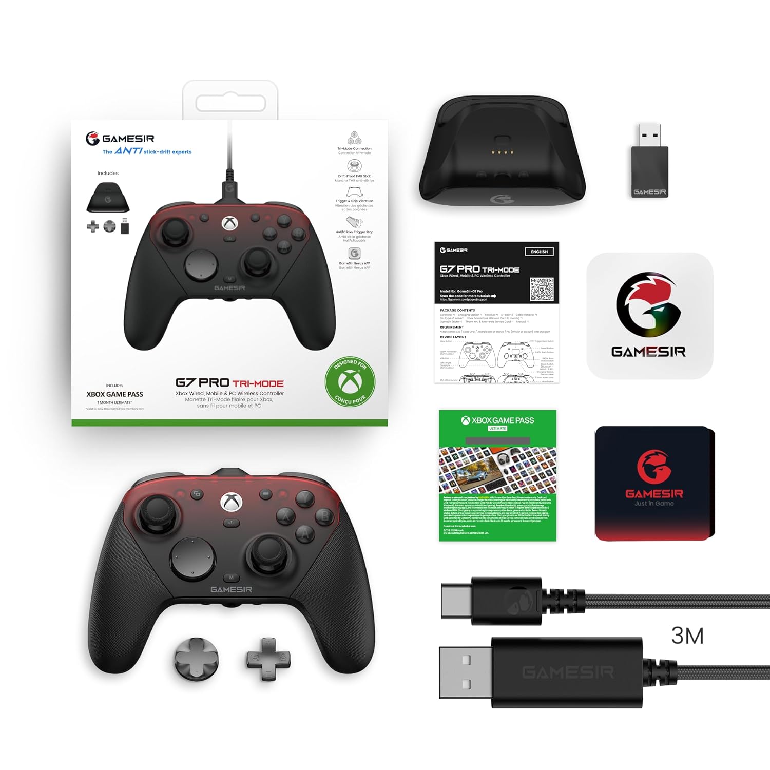 GameSir G7 Pro Wired Controller for Xbox Series X|S, Xbox One, Wireless Gamepad for PC&Android with TMR Sticks, Hall Effect Analog Triggers, 1000Hz Polling Rate, 3.5mm Audio Jack - Black