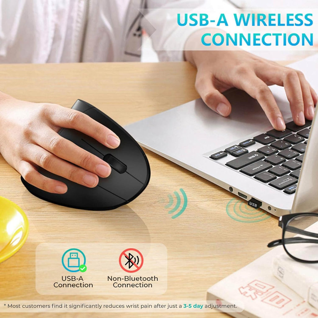 Ergonomic Mouse, LEKVEY Vertical Wireless Mouse - Rechargeable 2.4G Optical Vertical Mice : 3 Adjustable DPI 800/1200/1600 Levels 6 Buttons, for Laptop, Mac, PC, Computer, Desktop, Notebook etc, Black