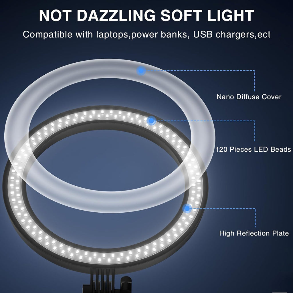 Desk Ring Light with Stand - 10.5'' Desktop Ring Light with Phone Holder for Video Recording, Circle Light for Computer Zoom Meeting Video Conference Lighting Video Calls Podcast Streaming