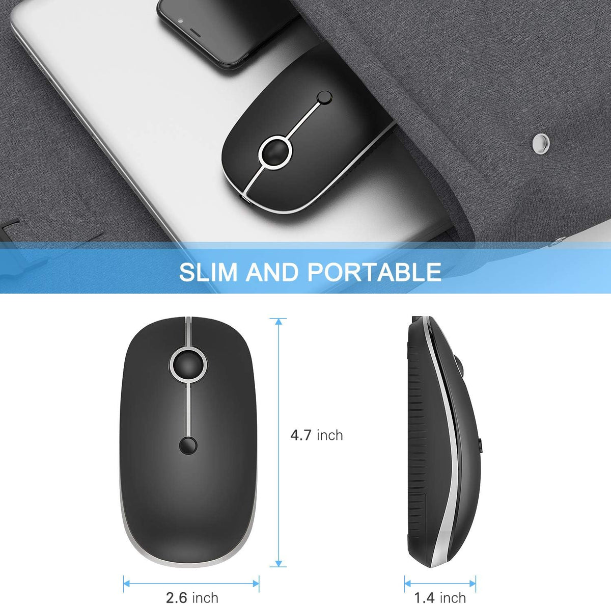 VssoPlor Type C Wireless Mouse, USB C MacBook Wireless Mouse Dual Mode Cordless Mice with USB and Type C Receiver Compatible with PC, Laptop, MacBook and All Type C Devices-Black and Silver