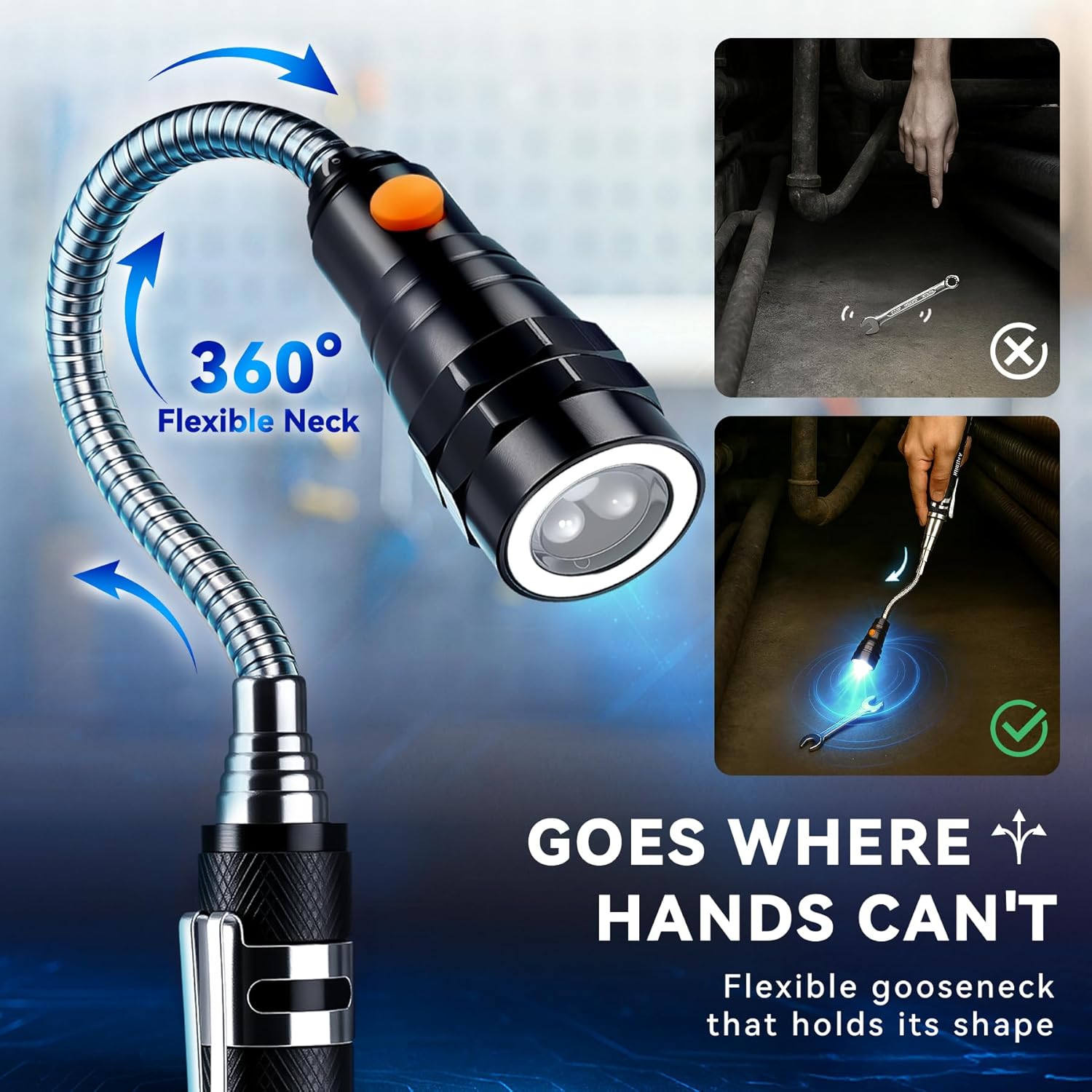 VIBELITE Extendable Magnetic Flashlight with Telescoping Magnet Pickup Tool- Cool Gadget Valentines Day Gifts for Him, Men, Teen Boys, Husband, Dad, Father, Mechanic, Women, Black