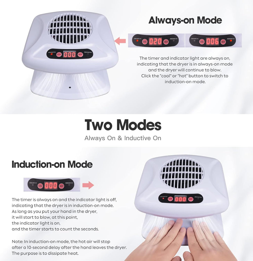 Gegong Air Nail Dryer with Automatic Sensor, 300W Timing Fan Blow for Both Hands and Feet, Warm & Cool Wind Blower Regular Polish, Home Salon Use No Harmful (Light Blue)