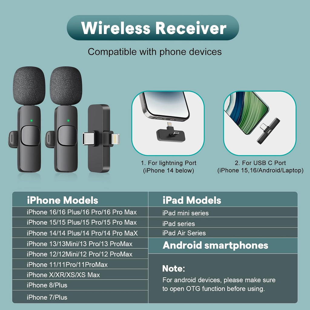 MAYBESTA Wireless Mini Microphone for iPhone, Android Phone - Bluetooth Lavalier Lapel Mic for Audio Video Recording - Clip on Content Creator Microphones for YouTube Tiktok Podcast Vlogging