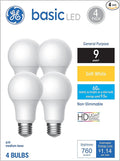 GE Basic Light Bulbs, 60 Watt, Soft White, A19 (4 Pack)