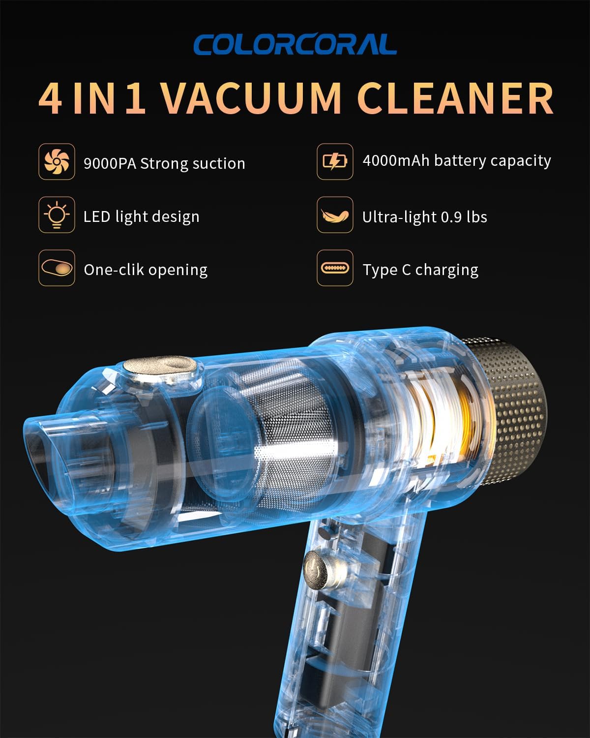ColorCoral Mini Vacuum Cleaner Portable Cordless Keyboard Cleaner Powerful Suction Handheld Vacuum &Computer Air Duster for Office Desktop Laptop Keyboard Car and Home Cleaning