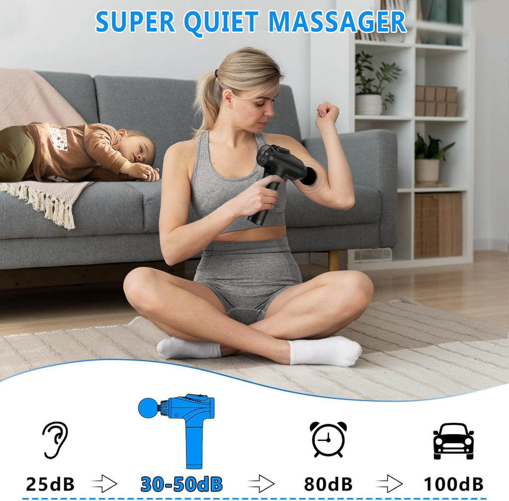 Massage Gun, Muscle Massage Gun for Athletes Handheld Electric Deep Tissue Back Massager, Percussion Massage Device for Pain Relief with 30 Speed Levels 9 Heads Black