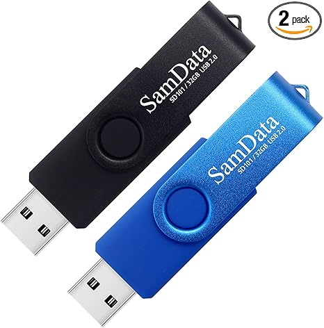 SamData 32GB USB Flash Drives 2 Pack 32GB Thumb Drives Memory Stick Jump Drive with LED Light for Storage and Backup (2 Colors: Black Blue)