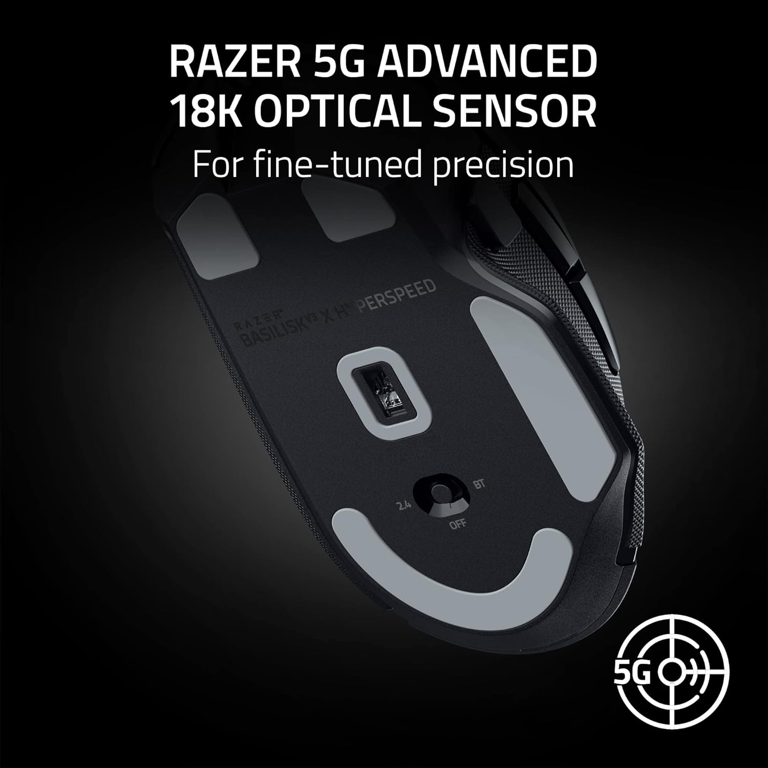 Razer Basilisk V3 X HyperSpeed Customizable Wireless Gaming Mouse: Mechanical Switches Gen-2-5G Advanced 18K Optical Sensor - Chroma RGB 9 Programmable Controls 535 Hr Battery Classic Black