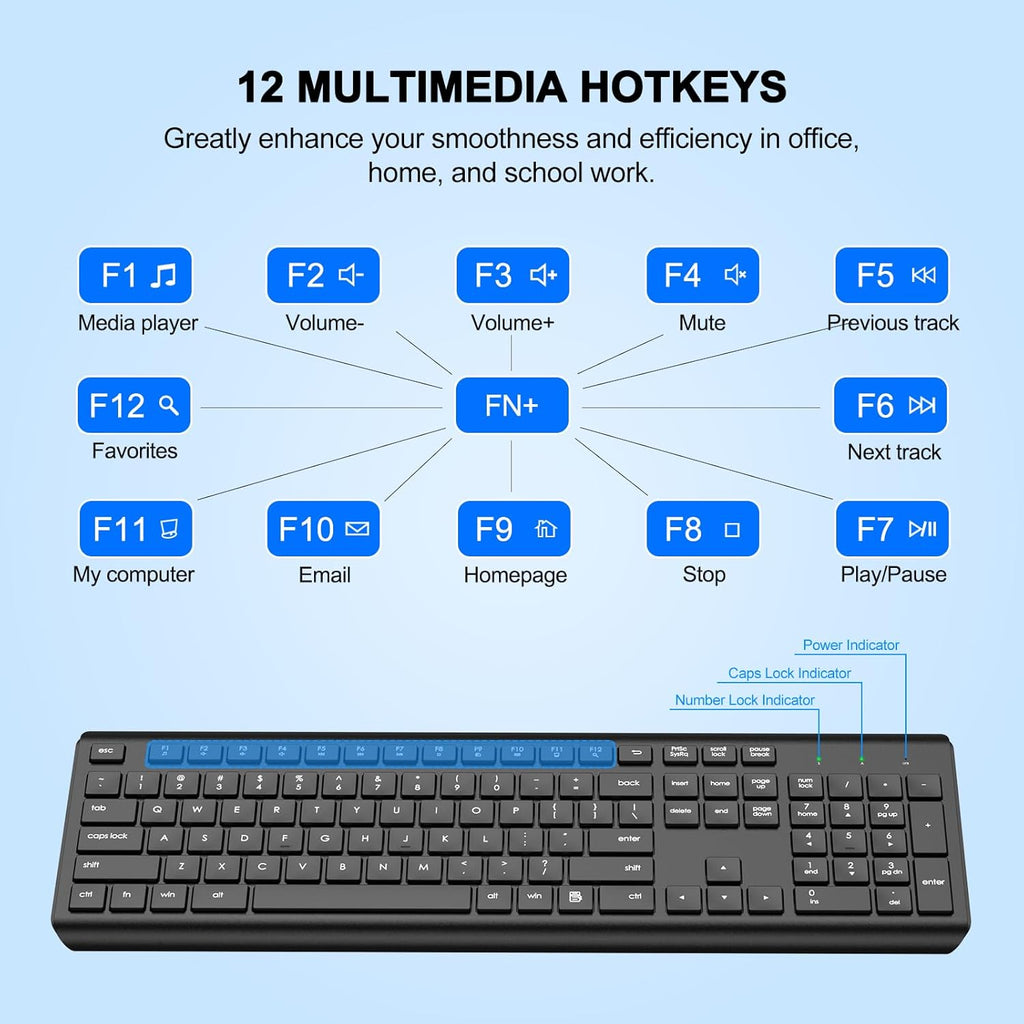 Wireless Keyboard and Mouse Combo, Full Size Silent Ergonomic Keyboard and Mouse, Long Battery Life, Optical Mouse, 2.4G Lag-Free Cordless Mice Keyboard for Computer, Mac, Laptop, PC, Windows