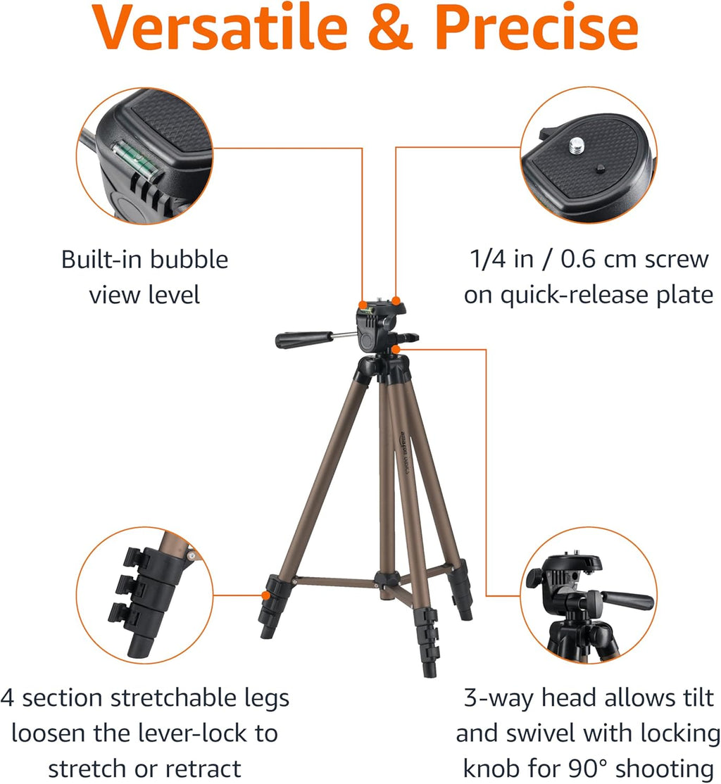 50-inch Lightweight Portable Camera Mount Tripod Stand with Bag, for Travel Photography, Champagne