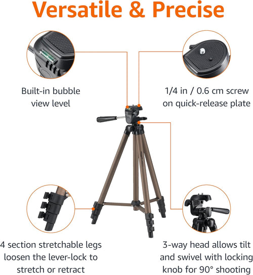 50-inch Lightweight Portable Camera Mount Tripod Stand with Bag, for Travel Photography, Champagne