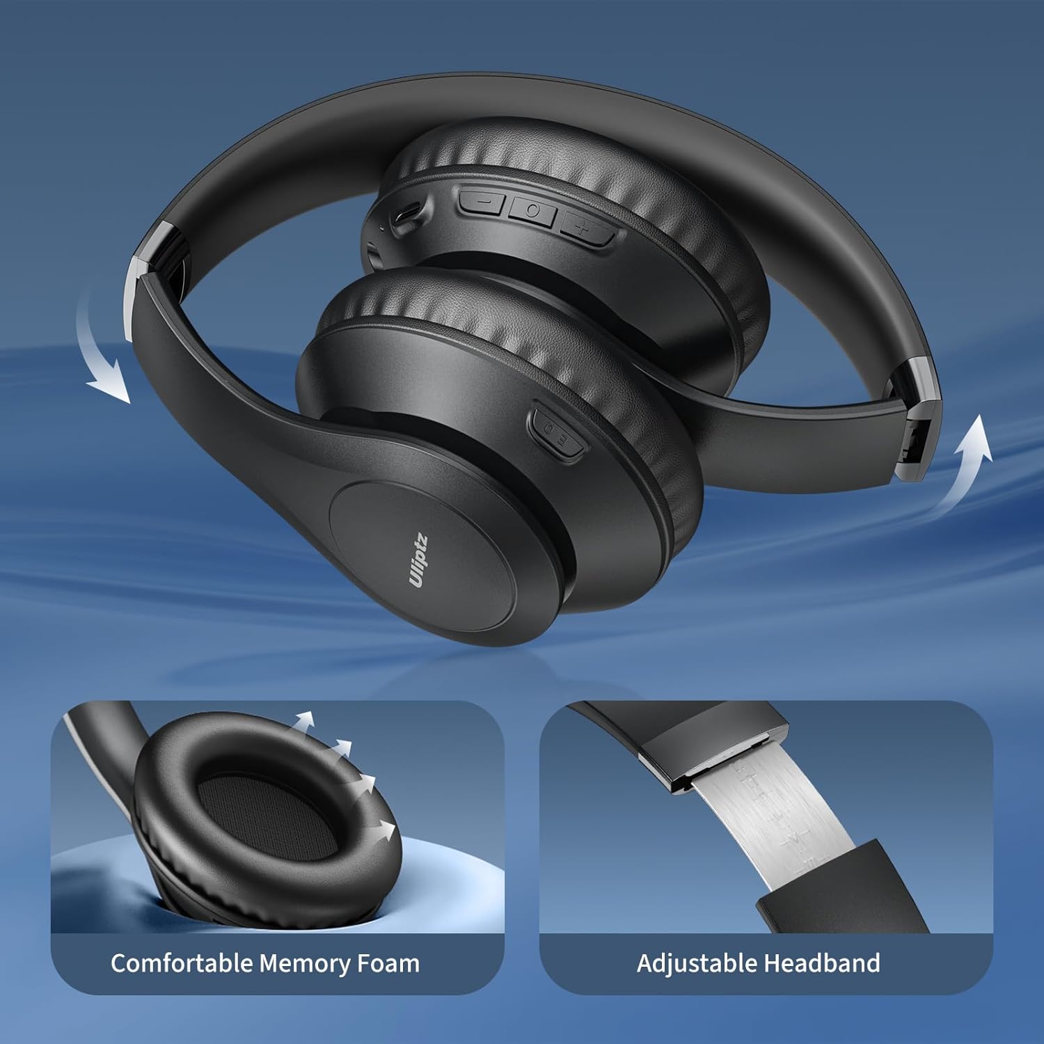 Uliptz Wireless Bluetooth Headphones, 65H Playtime, 6 EQ Sound Modes, HiFi Stereo Over Ear Headphones with Microphone, Foldable Lightweight Bluetooth 5.3 Headphone for Travel/Office/Cellphone/PC