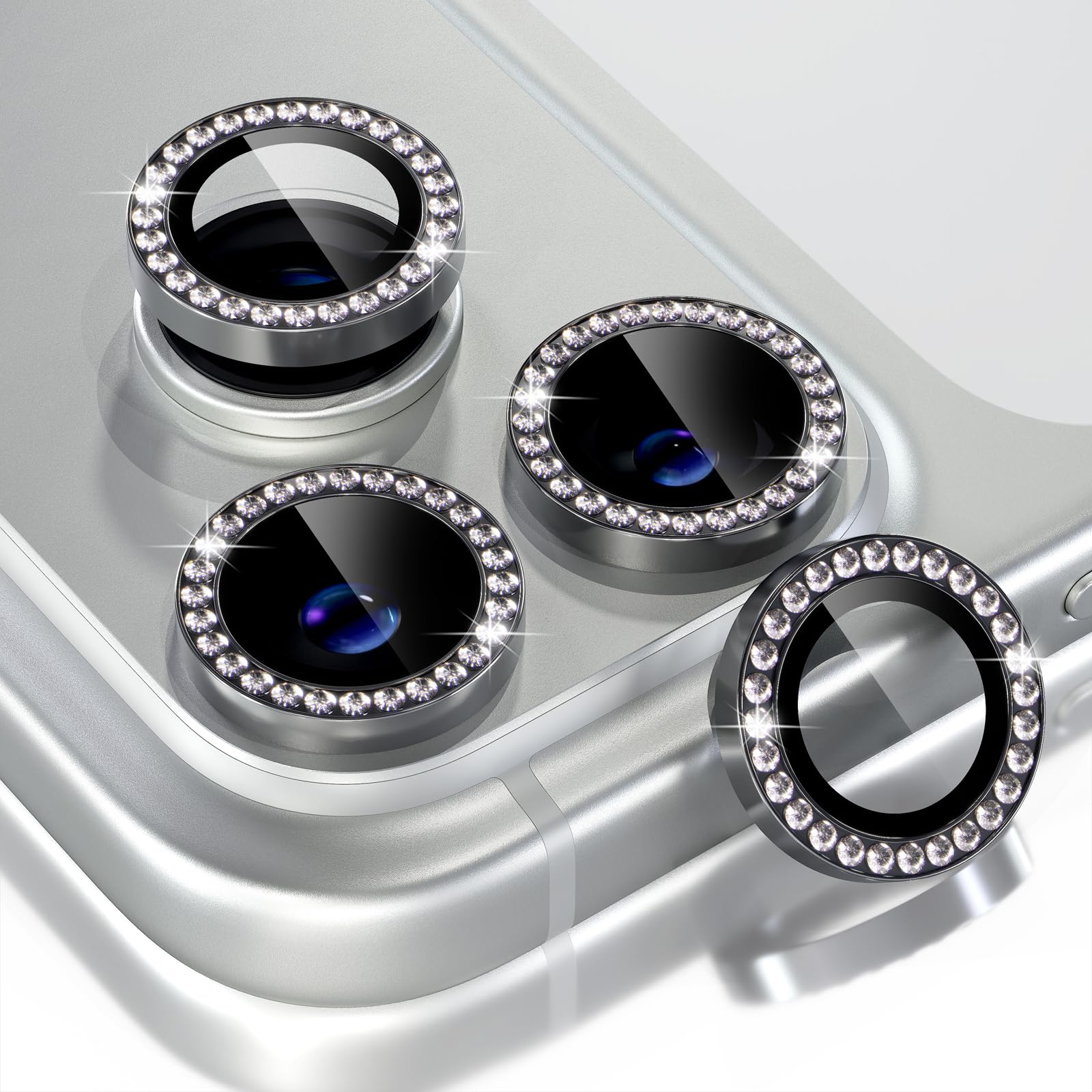 Choiche Compatible for iPhone 17 Pro/iPhone 17 Pro Max Camera Lens Protector Bling, 9H Tempered Glass Camera Cover Screen Protector Metal Ring Decoration Accessories (Diamond-Black)