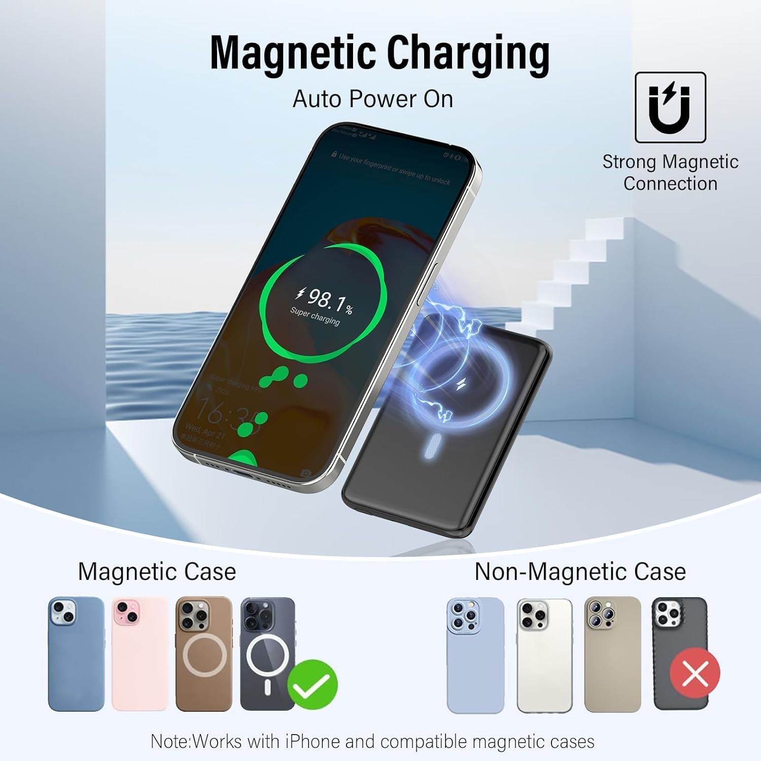 for Magsafe Portable Charger, Magnetic Power Bank 0.3" Ultra Slim 5000mAh Wireless powerbank with Type-C Cable 20W PD Fast Charging Battery Pack, Phone Charger for iPhone 17/16/15/14 all Series black