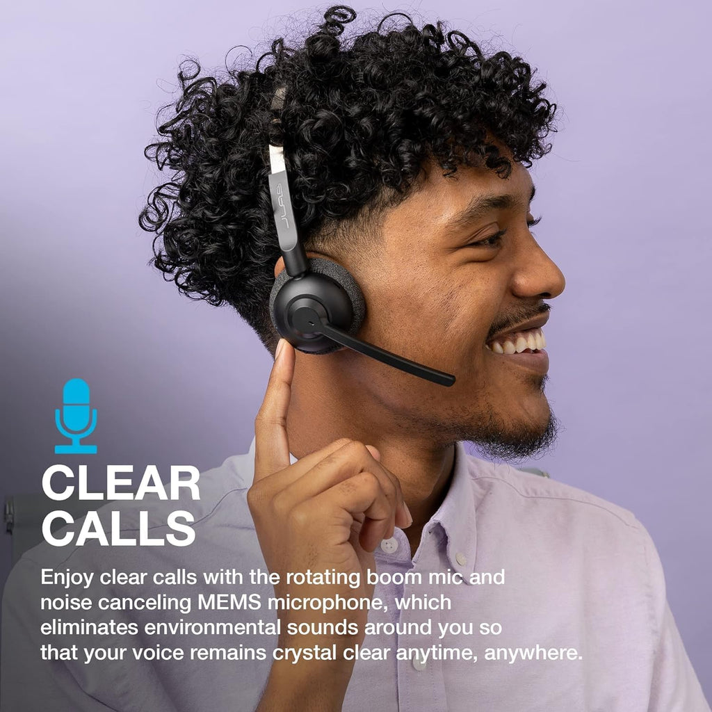 JLab Go Work Pop On-Ear Wireless Headset, Black, 50+ Hours Playtime, Bluetooth Multipoint, Rotating Boom Mic, Noise Canceling MEMS Microphone, Light-Weight, Portable, PC/Mac| Mobile (1 Pack)