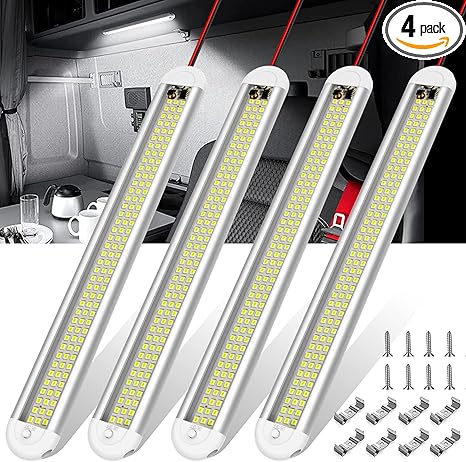 12v LED Interior Light Bar，CT CAPETRONIX 120LEDs 1500LM 8W DC 12 Volt led Strip Lights with ON/Off Switch，for Enclosed Cargo Trailer, Car RV Van Truck Lorry Camper Boat Caravan Motorhome (4Pack)