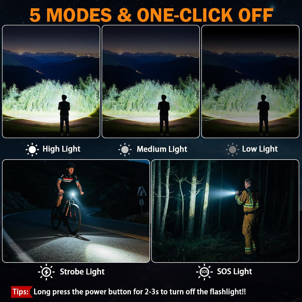 3Pack Rechargeable Flashlights High Lumens 9900FL, LED Flashlight Rechargeable with LCD Digital Display, 5Modes Adjustable Flash Light, Super Bright Flashlight Powerful, Tactical Flashlights for Home