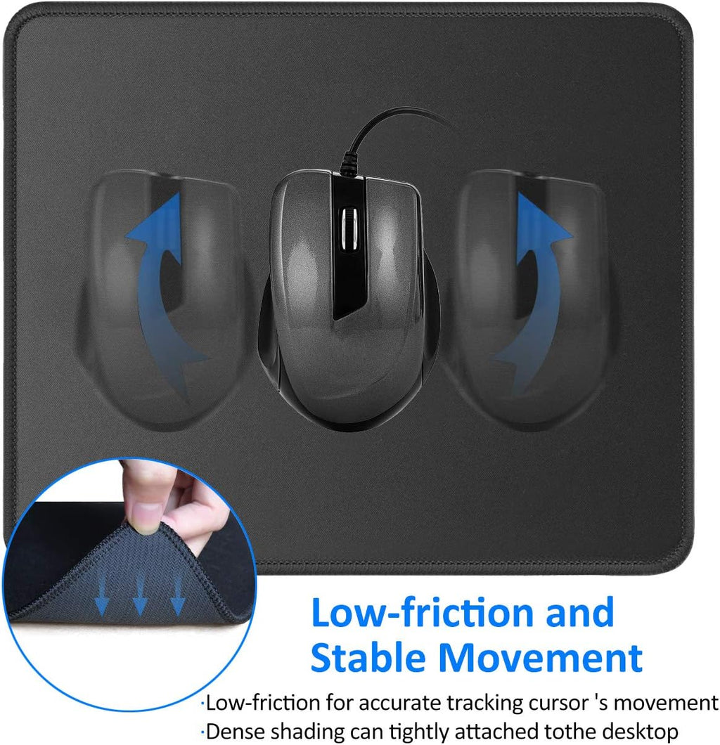 JIKIOU Mouse Pad with Non-Slip Rubber Base, Premium-Textured & Washable Computer Mousepad with Stitched Edges, Mouse Pads for Computers, Laptop, Gaming, Office & Home, 10.2 x 8.3 in, Black