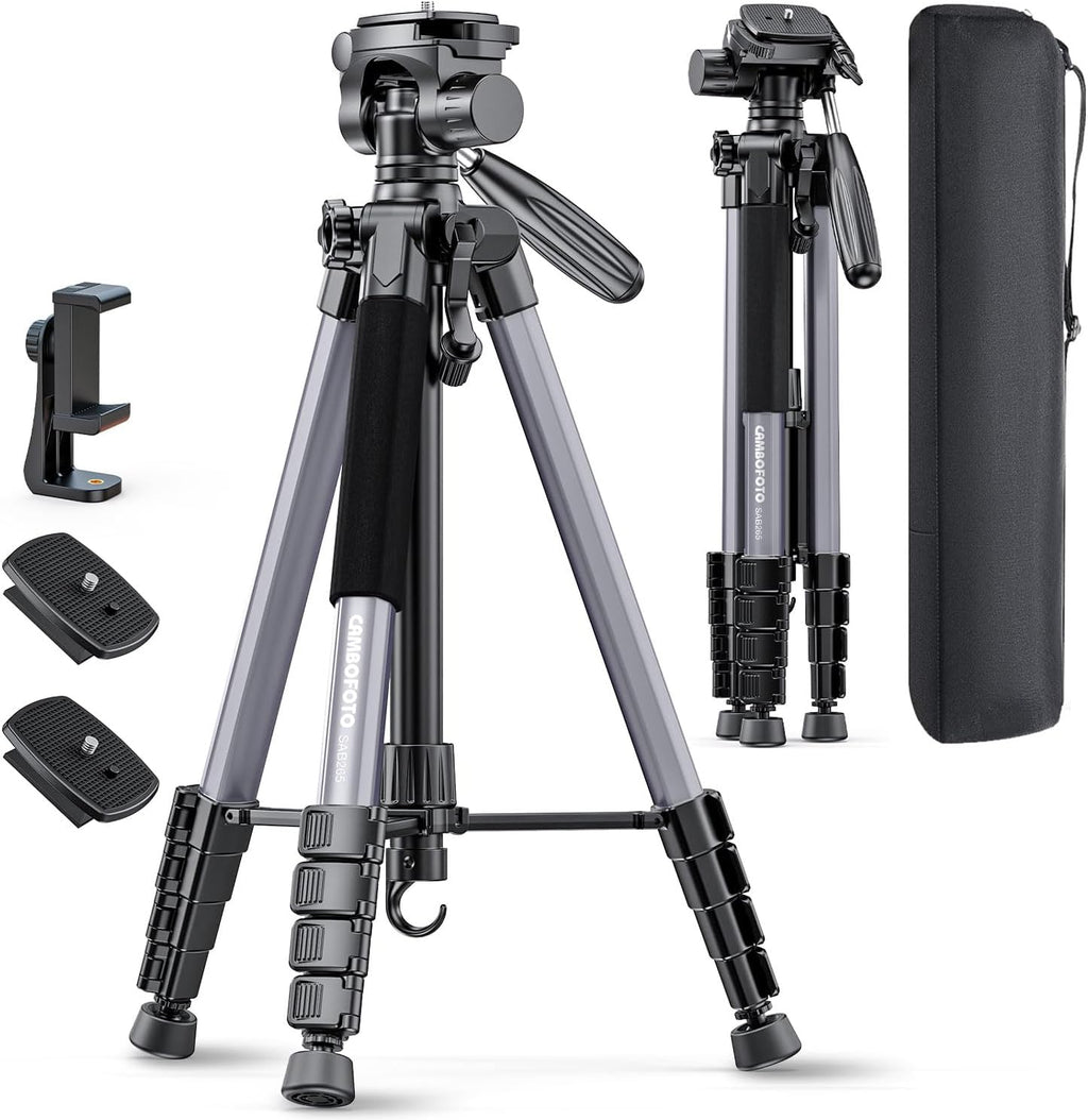 CAMBOFOTO 74″ Aluminum Camera Tripod – Heavy‐Duty Professional Tripod Stand for DSLR & Mirrorless Cameras, Smartphones & GoPro – Lightweight Travel Tripod with 360° Pan Head & Phone Mount