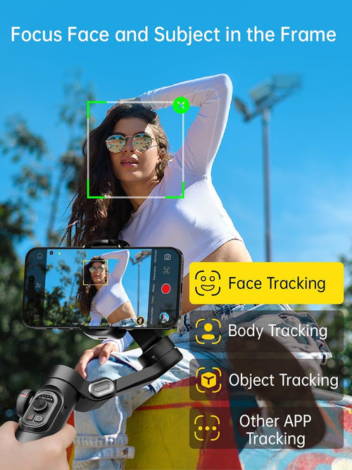 AOCHUAN Phone Gimbal Stabilizer 3-Axis Smartphone Foldable Handheld Gimbal for iPhone with Focus Wheel TikTok YouTube Vlog Stabilizer for iPhone16 15 14 13 12 Pro Max Android-Smart XE