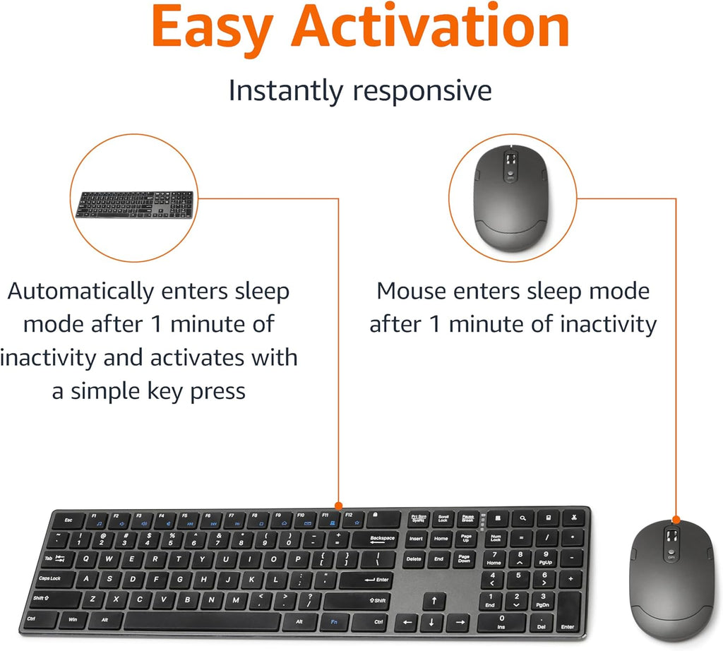 Ultra Premium Wireless Keyboard and Mouse Combo - Rechargeable, Ultra Slim Design, Quiet, Full Size, Number Pad, Unifying Receiver, Black