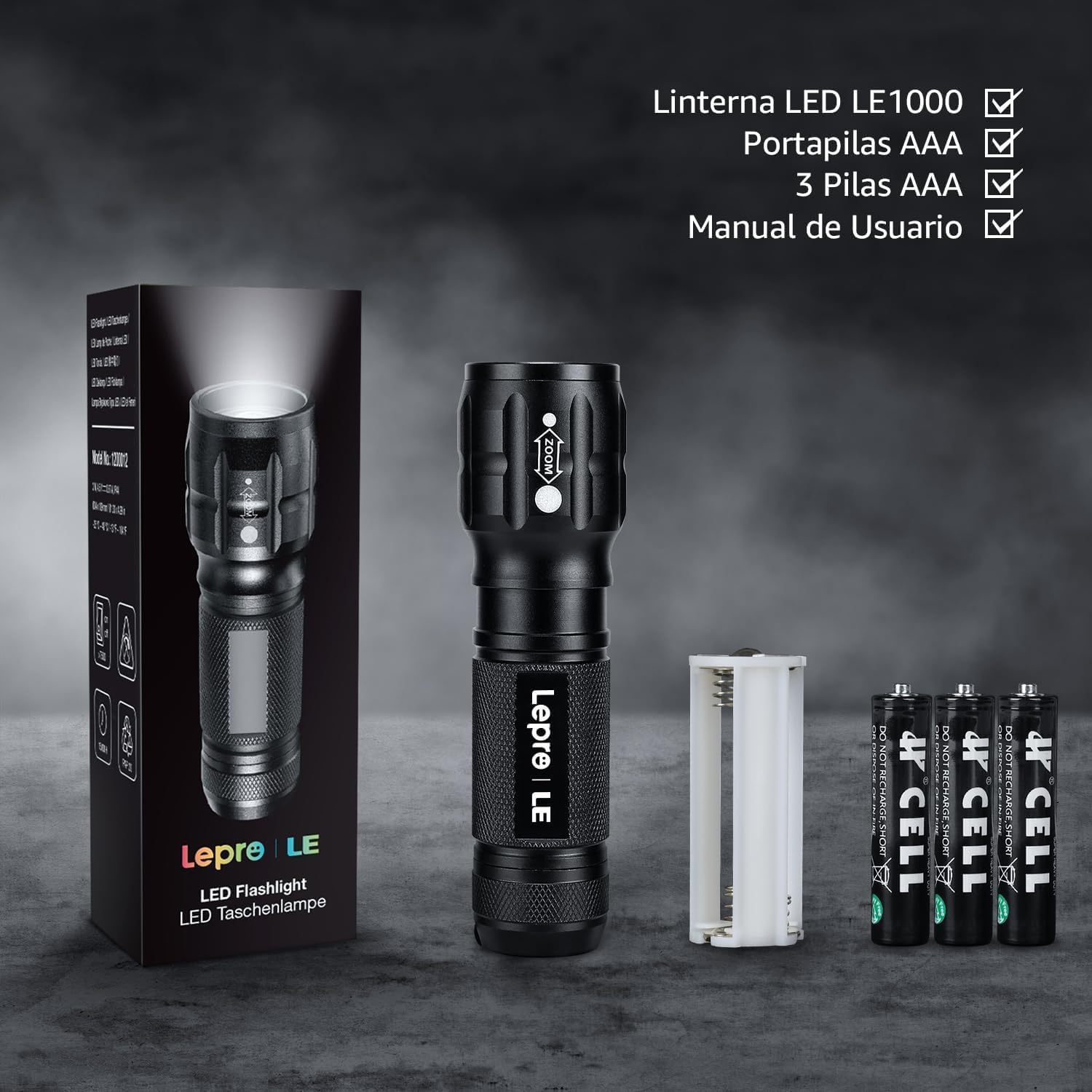 Lighting EVER LED Flashlights High Lumens, Small Flashlight, Waterproof, Adjustable Focus Flash Light for Outdoor, Emergency, Camping, AAA Batteries Included, 2 Pack
