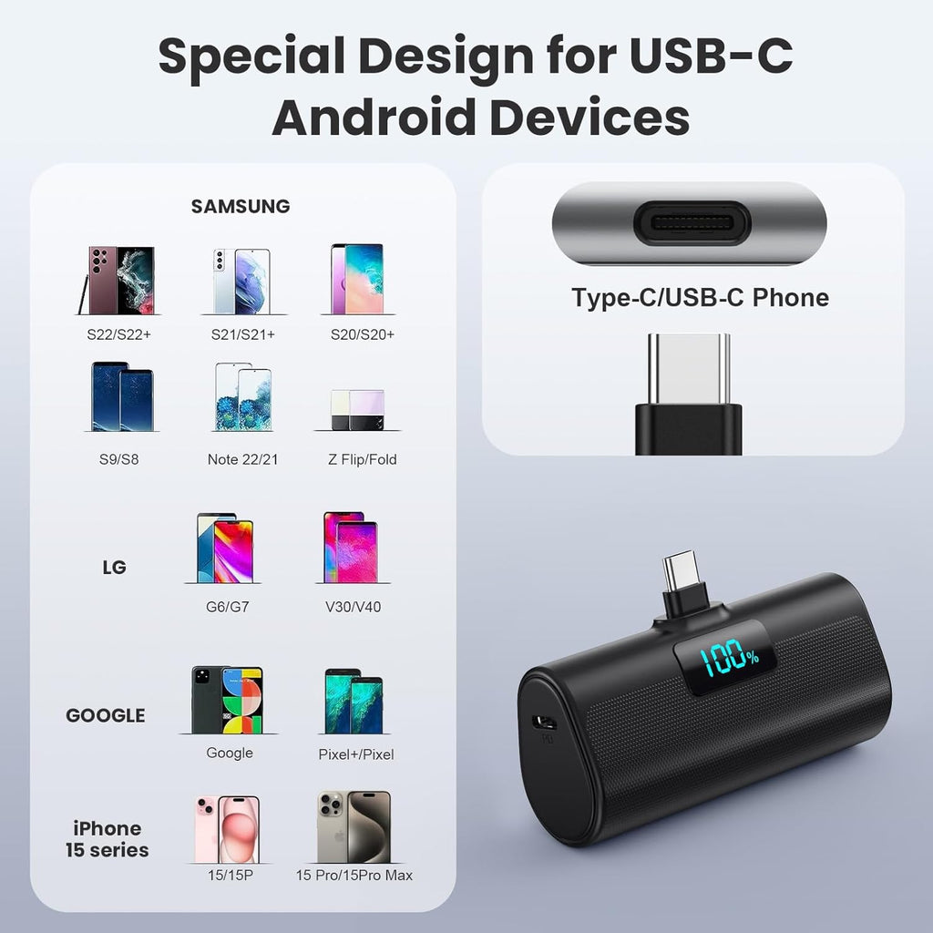 [2-Pack]Portable Charger for iPhone 17/16/15 Series,Upgraded 5200mAh PD USB C Power Bank Built-in USB-C Connector, Battery Pack Compatible with iPhone 17/17 Pro/17 Pro Max/16/15 Series,Samsung,Android