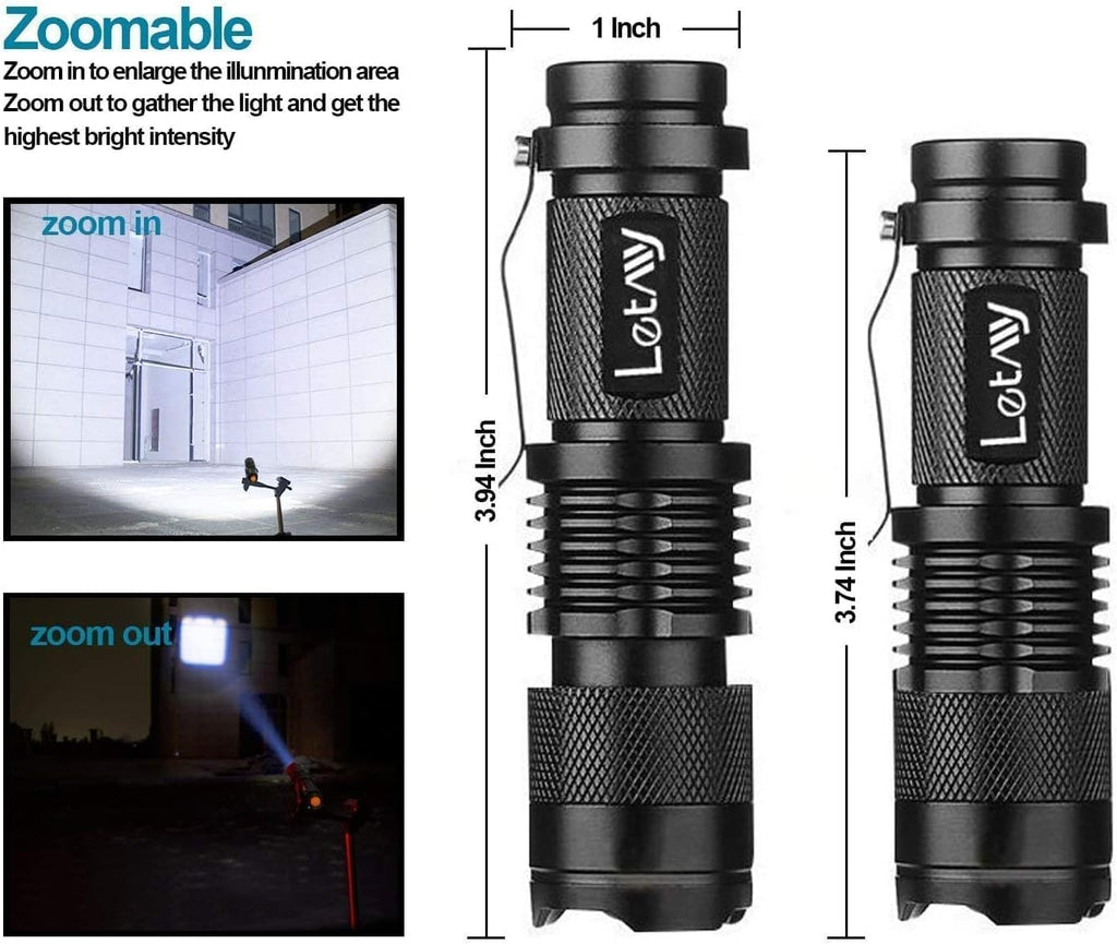 LETMY Tactical Flashlight, Super Bright LED Mini Flashlights with Belt Clip, Zoomable, 3 Modes, Waterproof - Best EDC Flashlight for Gift, Hiking, Camping, Hurricane & Power Outage (2 Pack)