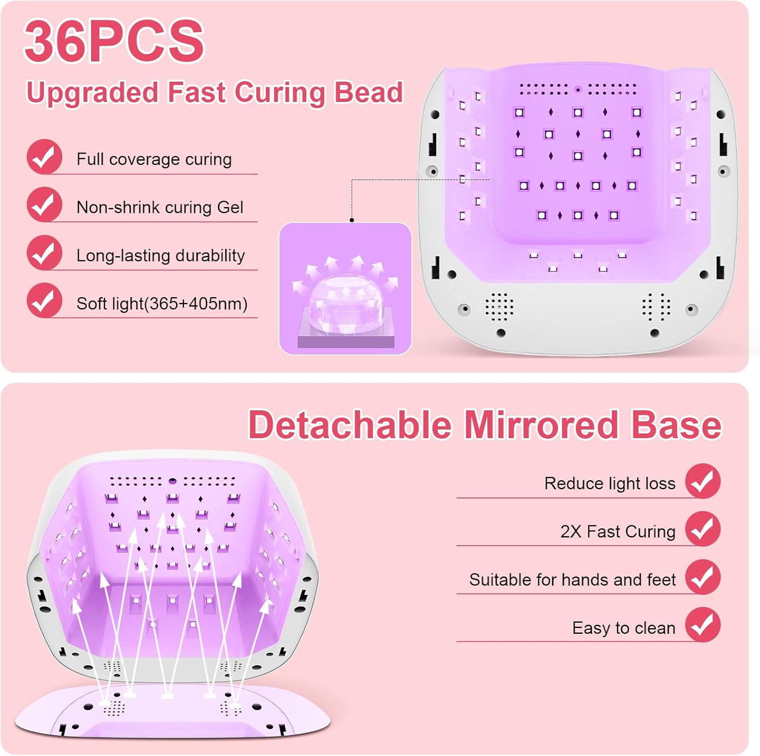 Cordless UV LED Nail Lamp, 80W Rechargeable Nail Dryer with 4 Timers, Atmosphere Light & Mirror Base, UV Light for All Gel Nails, Ideal for Training,Nail Art Practice,Home & Salon Use (White)