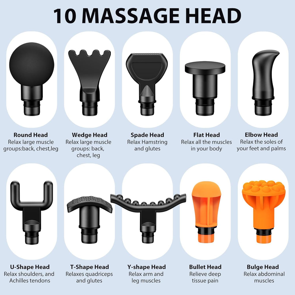 TOLOCO Massage Gun Deep Tissue, Percussion Massage Gun with 10 Replacement Heads, Super Quiet Portable Electric Massager for Athletes, Relax, Black