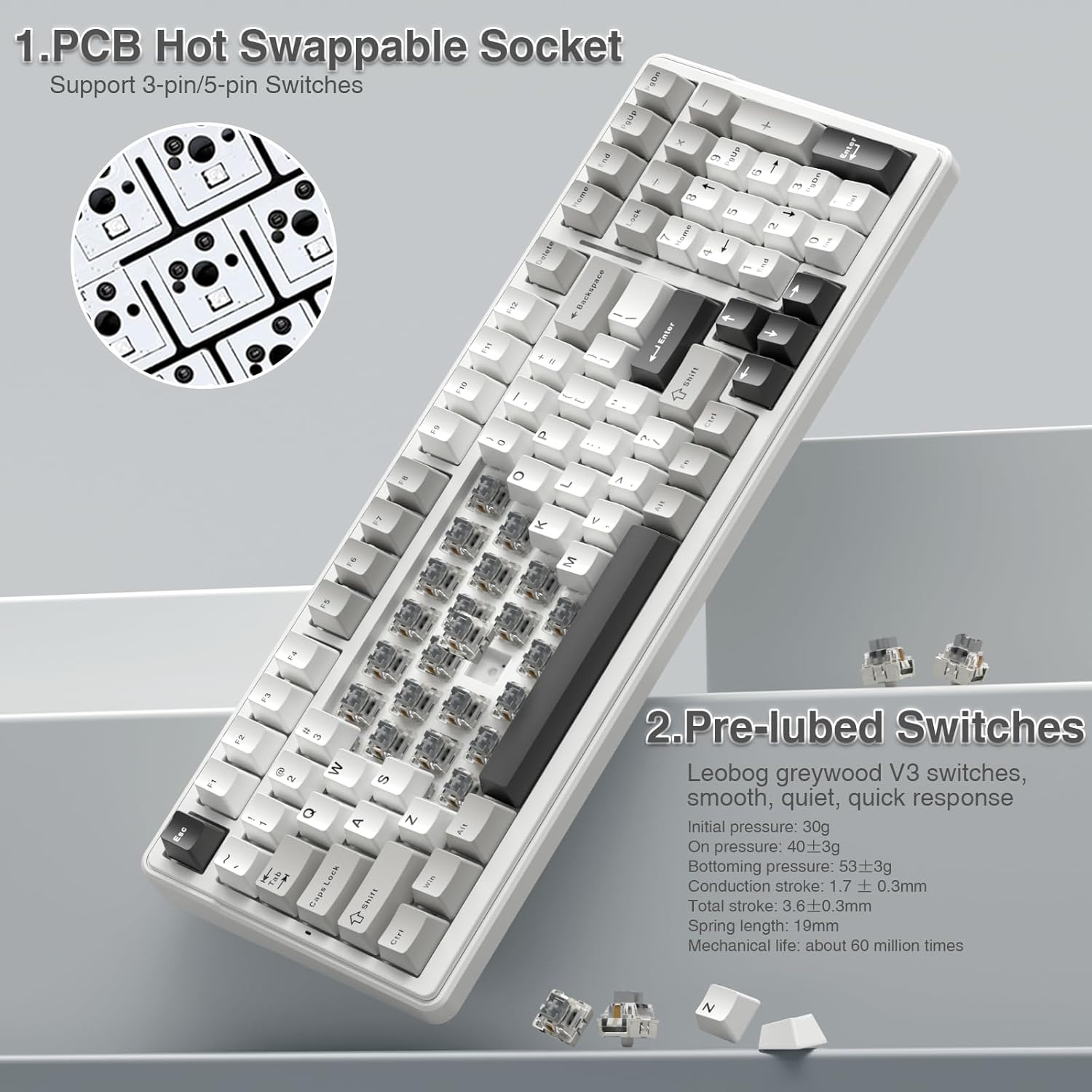 AULA F99 Wireless Mechanical Keyboard,Tri-Mode BT5.0/2.4GHz/USB-C Hot Swappable Custom Keyboard,Pre-lubed Linear Switches,RGB Backlit Computer Gaming Keyboards for PC/Tablet/PS/Xbox