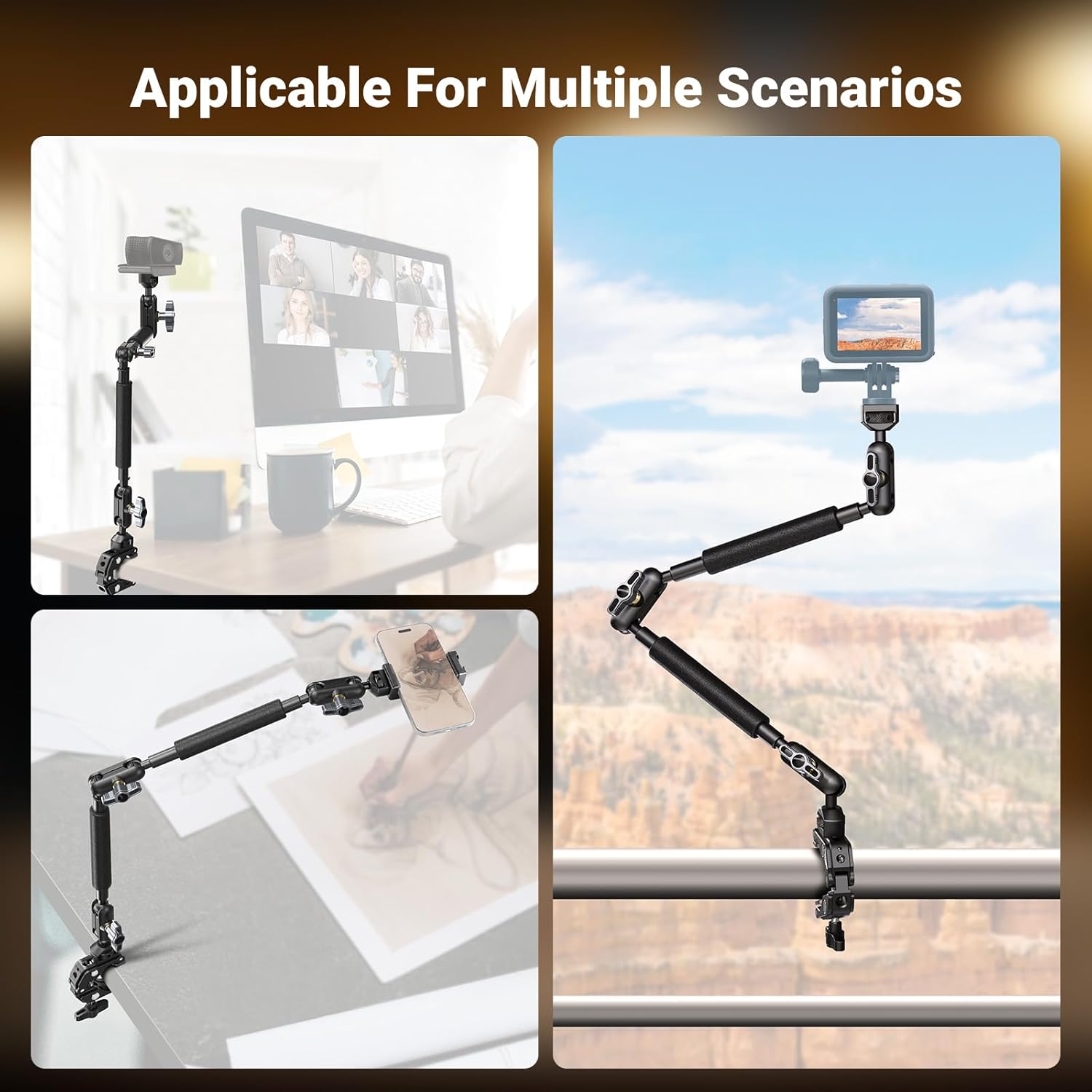 NEEWER 22" Magic Arm w Desk C Clamp, Overhead Camera Mount with Articulating Mic Boom Arm 1/4" 3/8" Threads for ARRI, Desktop Stand Holder for Phone Microphone Webcam Action Camera Video Light, UA057