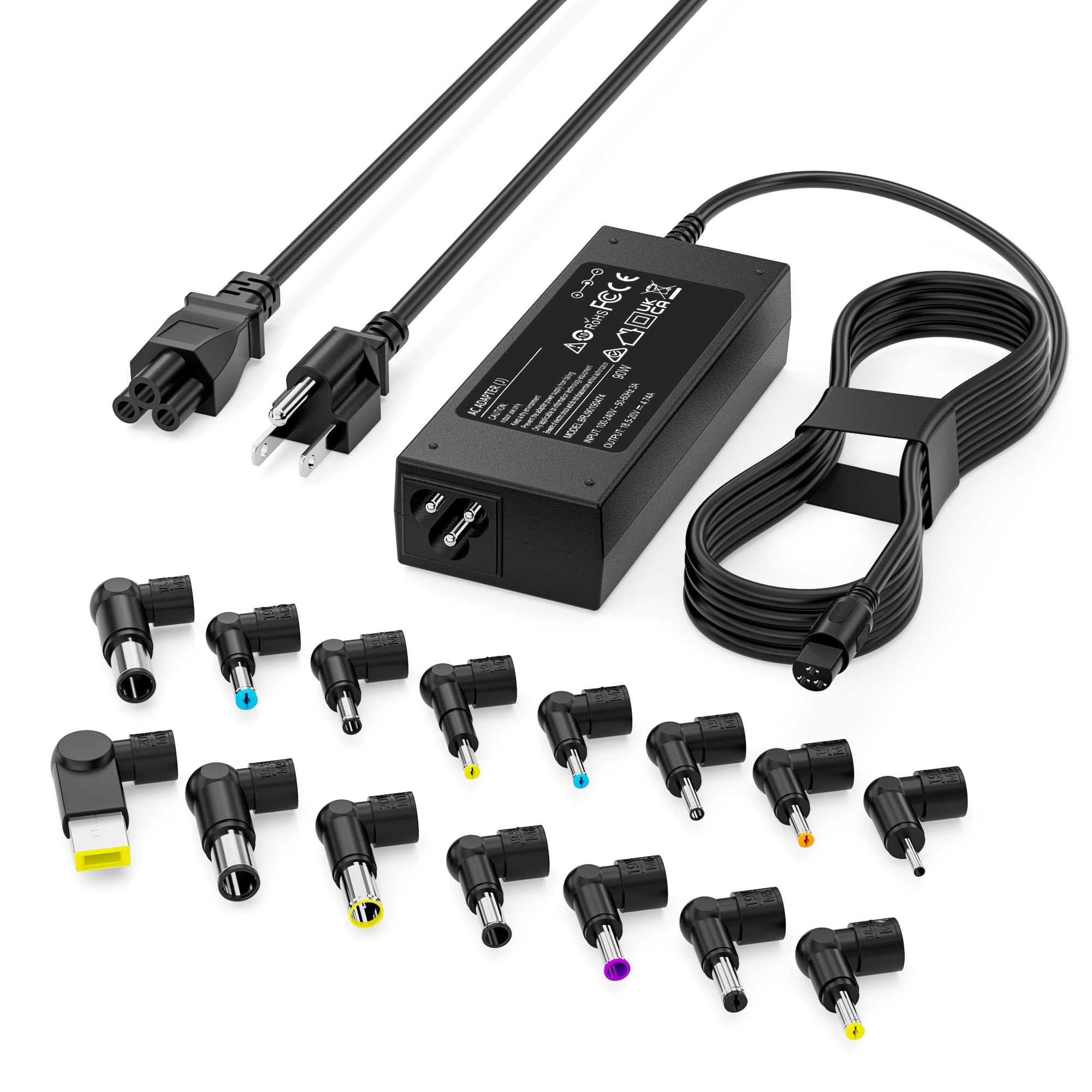 90W Universal Laptop Charger Compatible with HP Dell Asus Lenovo Acer Sony AC Adapter IBM Gateway Notebook Ultrabook Chromebook Pavilion Inspiron Latitude Power Supply Cord with 15 Tips