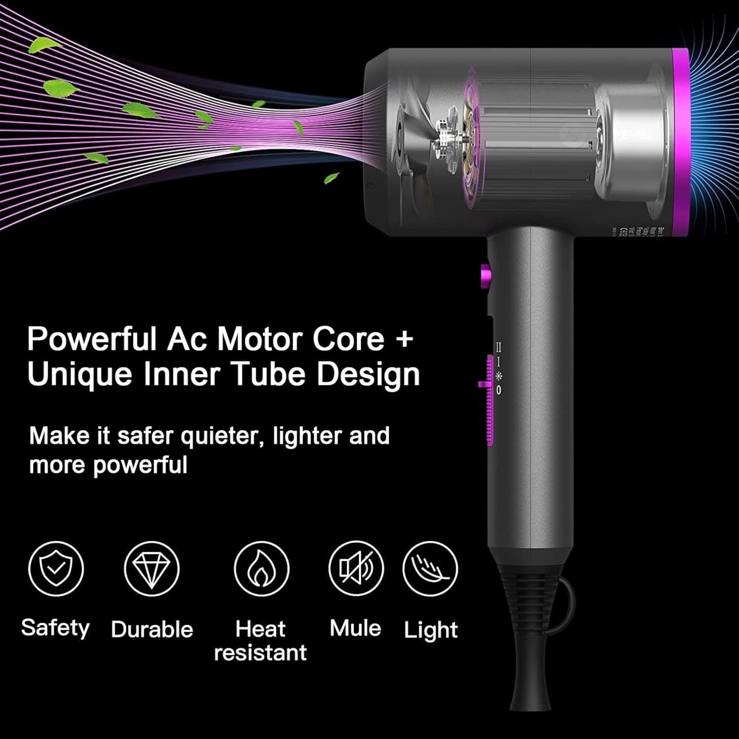 slopehill Professional Ionic Hair Dryer, Powerful 1800W Fast Drying Low Noise Blow Dryer with 2 Concentrator Nozzle 1 Diffuser Attachments for Home Salon Travel
