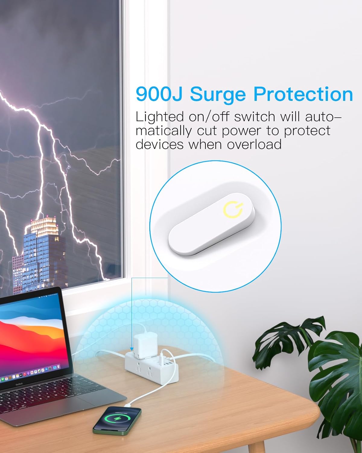 One Beat 10Ft Extension Cord with Multiple Outlets,Flat Plug Power Strip Surge Protector with 10 Ft Long Cord,6 Outlet 4 USB Ports (2USB C),Multi Outlet Wall Plug for Travel,College,Dorm Essentials