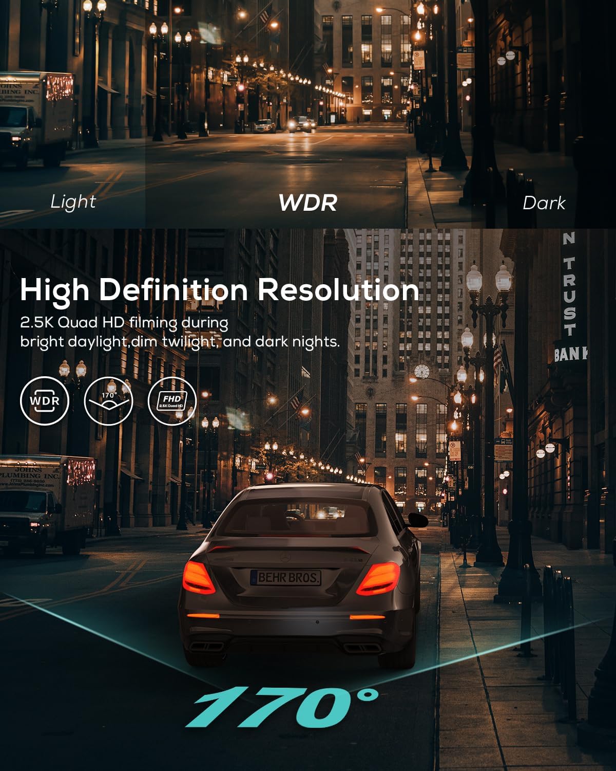 iZEEKER 2.5K Dash Cam, 1440P QHD Car Camera with Free 32GB Card, 3" IPS Display, Night Vision, WDR, 170°Wide Angle, Loop Recording, G-Sensor Emergency Recording, 24H Parking Mode, Type C