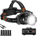 Rechargeable Headlamp Super Bright, High Lumens Head Lamp with 9 Modes, Zoomable Headlamp for Adults 90° Adjustable, IPX7 Waterproof High Power Head Light for Fishing Camping