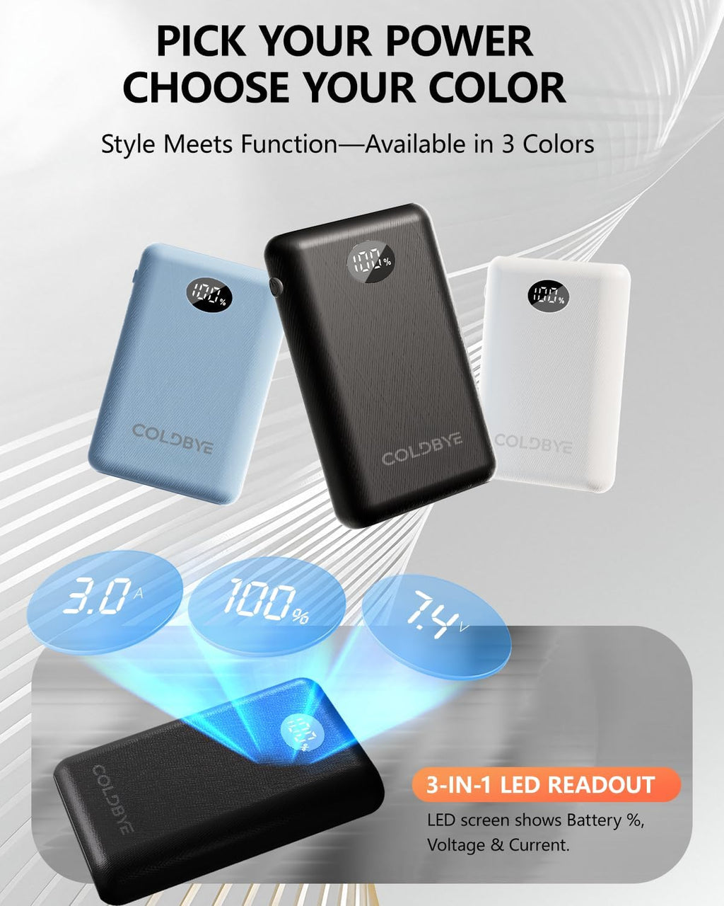 ColdBye 7.4V/5V Battery Pack for Heated Vest, Ultra-Small 10000mAh Battery Pack for Heated Jacket with LED Display Compatible with DC 7.4V/ USB&Type-C 5V 2A - Heated Clothing & Heated Chair
