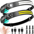 2PCS LED Headlamp Rechargeable - 230° COB Super Bright Head Lights for Forehead, Hard hat Light for Adults, USB C Headband Flashlight for Work, Hiking, Running, Camping Essentials Gear