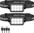 Rechargeable Headlamp Flashlight 2-Pack, 8 LED 2500 Lumen Ultra-Light Bright Headlight, Waterproof Lightweight Head Lamp for Adult Kid, Headlamps for Outdoor Camping Running Fishing
