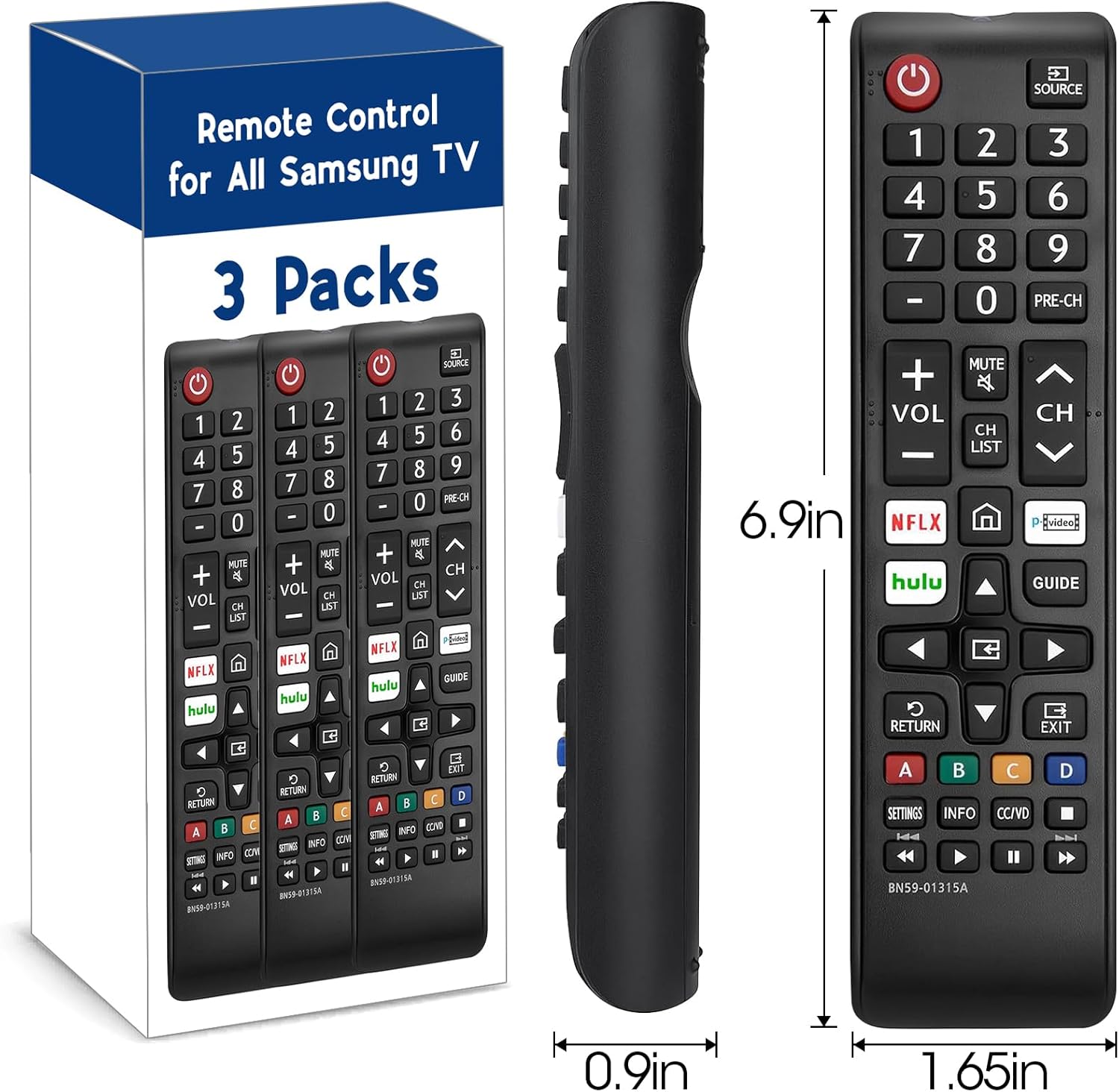 3 Pack Remote for All Samsung TV Remote, Replacement Compatible with All Samsung Smart TVs, LCD, LED, 3D, HDTV, Series TVs